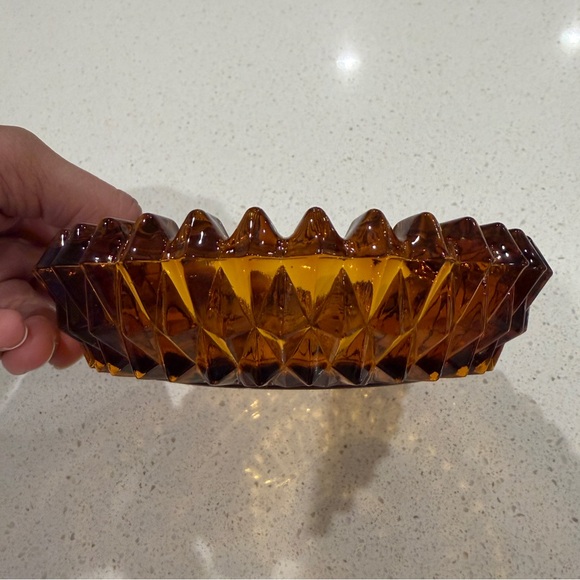 Vintage Indiana Glass Diamond Point Amber Glass Candle Holder - Picture 6 of 6